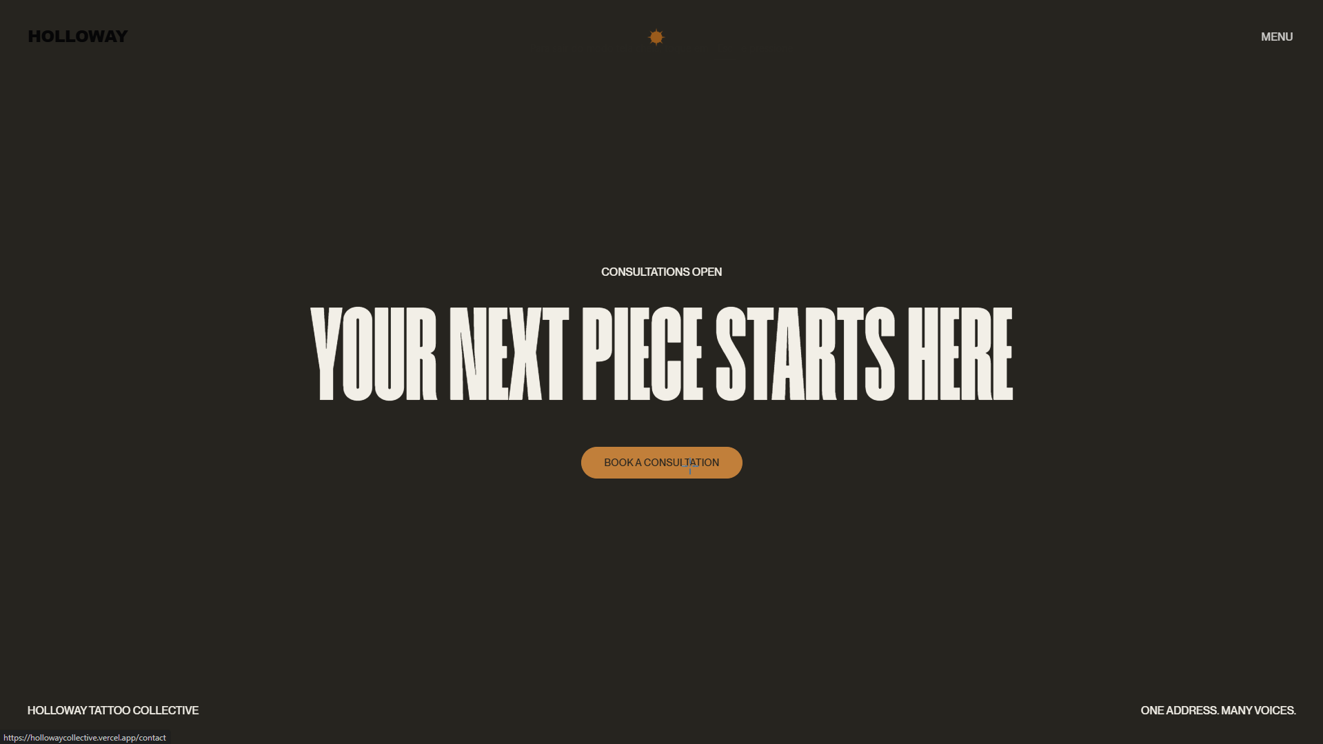 Holloway Tattoo Collective booking call-to-action section, built and launched by Slaaate